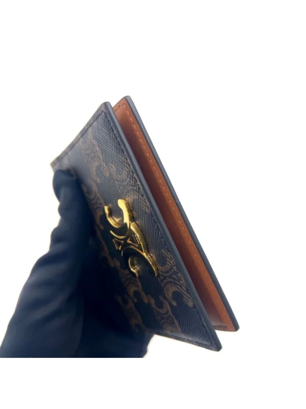 Celine Bifold Triomphe Leather Brown Light Card Case Gold